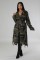 Women's perforated personalized camouflage long windbreaker jacket with belt