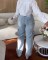 Explosive hollowed out diamond embellished work pants with multiple pockets and elastic jeans for women