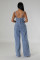 Women's fashion casual sexy suspender denim jumpsuit wide leg pants