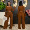 One collar long sleeved short top paired with fashionable slim fit pants two-piece set for women