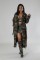 Women's perforated personalized camouflage long windbreaker jacket with belt