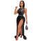 Nightclub Hot Diamond Bead Mesh Sexy Tassel Dress Two Piece Set for Women