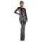 Fashionable women's rhinestone long sleeved sexy tight fitting hip hugging dress