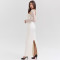 Elegant temperament women's dress long sleeved lace patchwork satin backless slim fit dress
