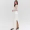 Elegant temperament women's dress long sleeved lace patchwork satin backless slim fit dress