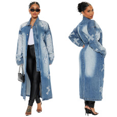 Women's autumn and winter street fashion cross embroidered long windbreaker