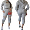 Shoulder sleeves hooded sweatshirt sports pants set, two-piece set, thick sweatshirt pull frame