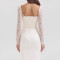 Elegant temperament women's dress long sleeved lace patchwork satin backless slim fit dress