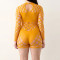 Women's sexy hot girl base top with see through hot stamping and hollow out tight fitting hip hugging jumpsuit