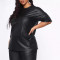 Autumn new plus size women's solid color round neck short sleeved fashionable slim fit pants set