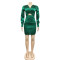 Fashionable and sexy solid color long sleeved hollow pleated mid skirt dress