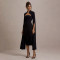 New Women's Elegant Dress with Sexy Long Sleeves, Split Bay Ribbon Evening Dress, Hollow out Medium length Skirt