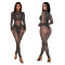 Fashionable women's sexy perspective mesh rhinestone hot stamping slim fit jumpsuit