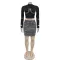 Fashionable women's long sleeved sexy hip hugging short skirt with rhinestone hot stamping two-piece set