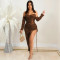 Fashionable solid color sexy suspender wrapped in chest, mid sleeve split drawstring dress