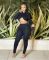 New crop top set with cross folded long sleeved pants and small leg pants, two-piece set