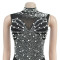 Fashion women's solid color mesh diamond hot stamping pants jumpsuit new style