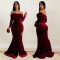 Fashion women's solid color slit evening dress low cut dress new