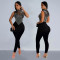 Fashion women's solid color mesh diamond hot stamping pants jumpsuit new style