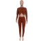 New crop top set with cross folded long sleeved pants and small leg pants, two-piece set
