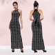 Fashionable women's neck hanging elegant long skirt, hot pressed diamond slim fit dress
