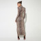 Winter fashion sexy women's leopard print print dress, half high neck long fit slim long sleeved dress
