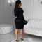 New autumn and winter women's lace up sexy spicy girl long sleeve trumpet sleeve dress