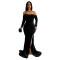 Fashion women's solid color slit evening dress low cut dress new