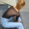 New sexy spicy girl high elasticity knitted see through butterfly bow hollow hot stamping jumpsuit