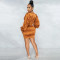 Fashionable and sexy solid color long sleeved hollow pleated mid skirt dress