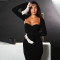 Autumn and winter long sleeved shawl suspender strapless slim and sexy dress