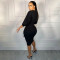 Sexy and elegant lantern sleeves solid color V-neck off shoulder half body dress
