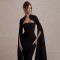 New Women's Elegant Dress with Sexy Long Sleeves, Split Bay Ribbon Evening Dress, Hollow out Medium length Skirt