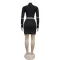 Fashionable women's long sleeved sexy hip hugging short skirt with rhinestone hot stamping two-piece set
