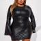 New solid color round neck plus size women's fashionable tight fitting hip hugging dress