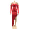 Fashionable solid color sexy suspender wrapped in chest, mid sleeve split drawstring dress