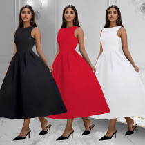 Fashionable women's backless French retro sleeveless long dress