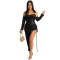 Fashionable solid color sexy suspender wrapped in chest, mid sleeve split drawstring dress