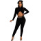 New crop top set with cross folded long sleeved pants and small leg pants, two-piece set