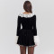 Winter fashion sexy patchwork lace short skirt cross-border new hot selling square neck long sleeved high waisted dress