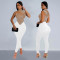 Fashion women's solid color mesh diamond hot stamping pants jumpsuit new style
