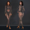 Fashionable women's sexy perspective mesh rhinestone hot stamping slim fit jumpsuit