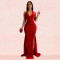 Fashionable women's hanging neck bag arm sexy slit jumpsuit long skirt new