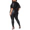 Autumn new plus size women's solid color round neck short sleeved fashionable slim fit pants set