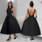 Fashionable women's backless French retro sleeveless long dress