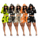 Long sleeved hooded shorts trendy printed fashion sports suit