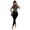 Fashion women's solid color mesh diamond hot stamping pants jumpsuit new style