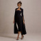 New Women's Elegant Dress with Sexy Long Sleeves, Split Bay Ribbon Evening Dress, Hollow out Medium length Skirt
