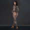 Fashionable women's sexy perspective mesh rhinestone hot stamping slim fit jumpsuit