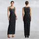 Fashionable women's rhinestone U-neck sleeveless hip hugging tight dress
